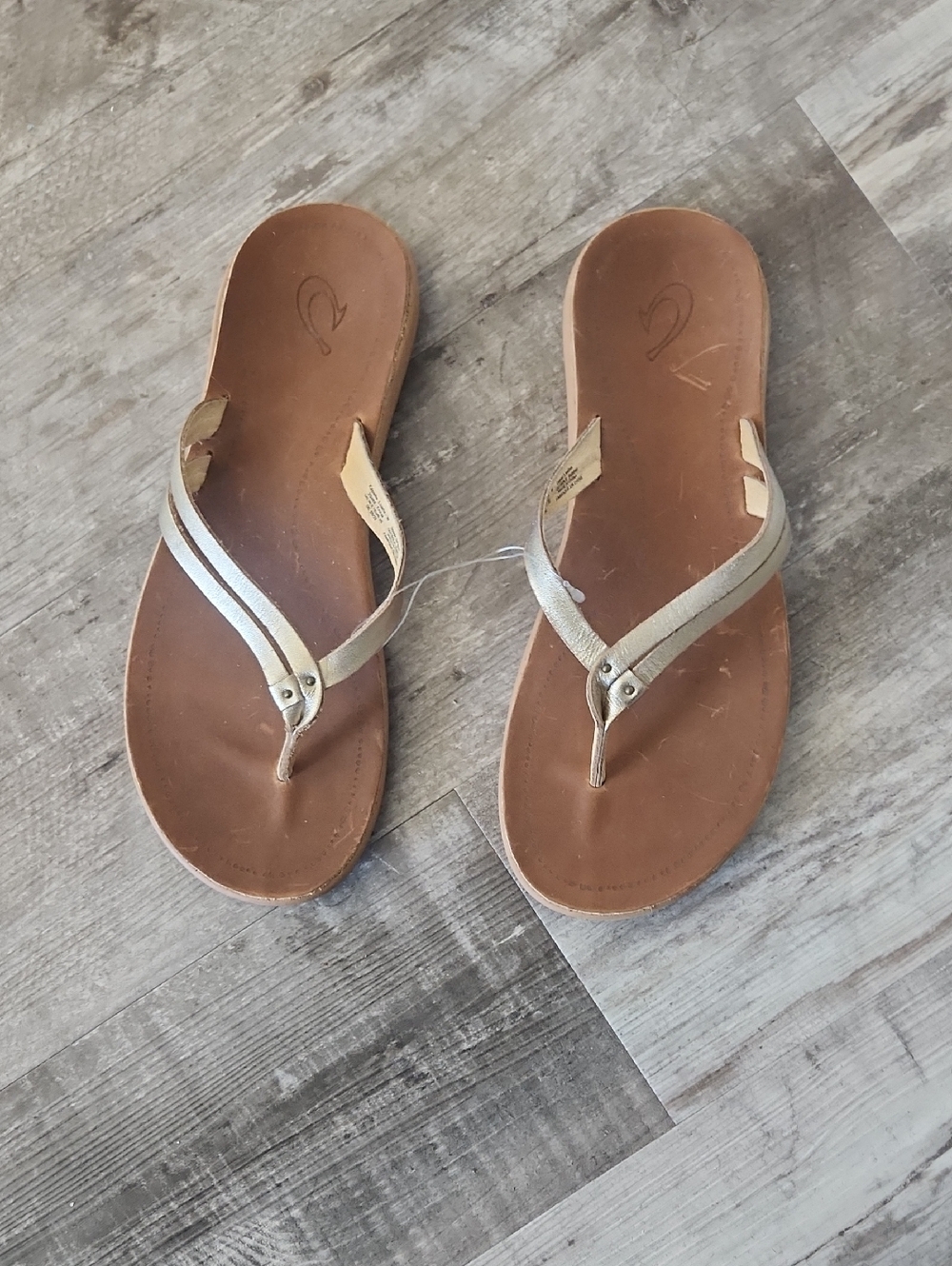 OluKai Brown Footbed Sandals with Light Metallic Straps